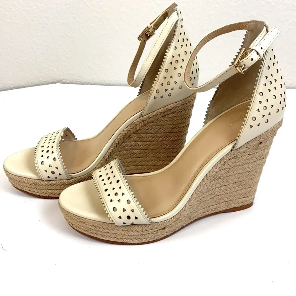 Botkier Jamie Preforated Leather Espadrille Wedge Sandal Size 10